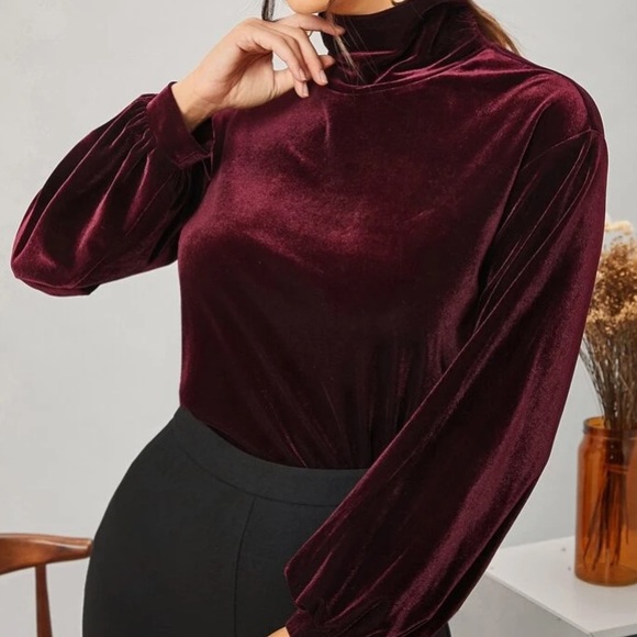 Tops - Lantern Sleeve Maroon Velvet Top in M and L